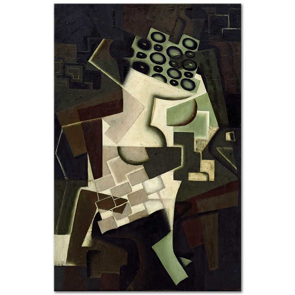 Fruit Dish On A Checkered Tablecloth by Juan Gris