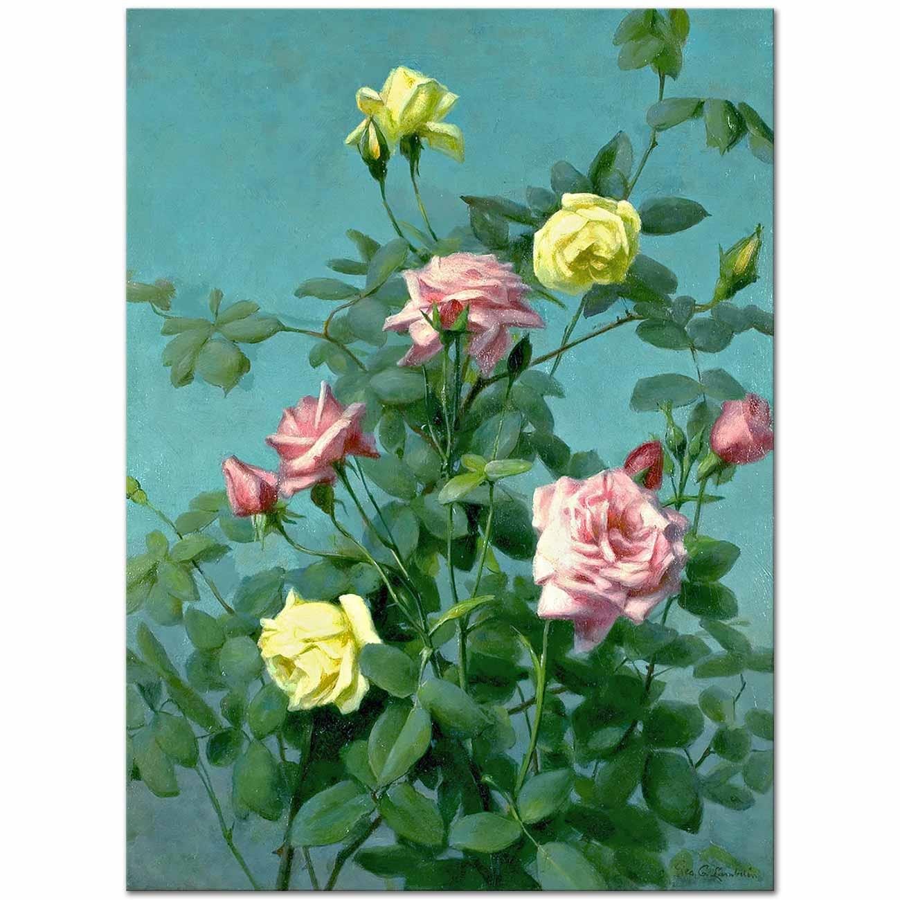 Pink and Yellow Roses by George Cochran Lambdin