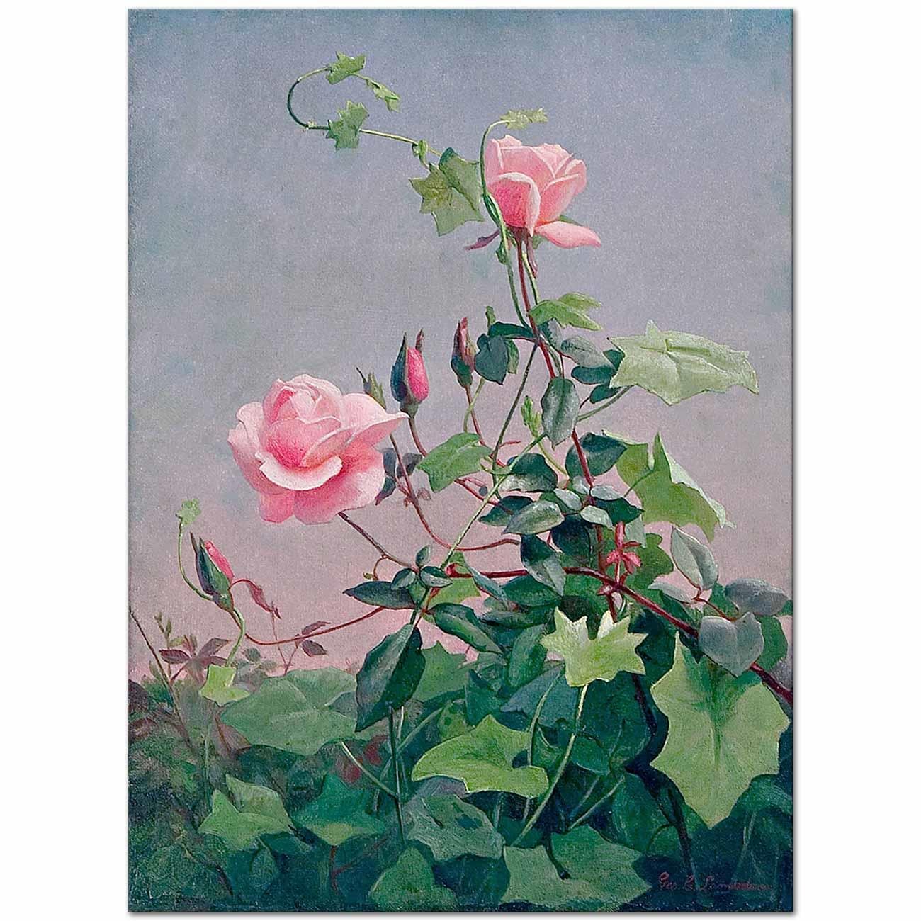 George Cochran Lambdin Pembe Güller ve Asma Kanvas Tablo
