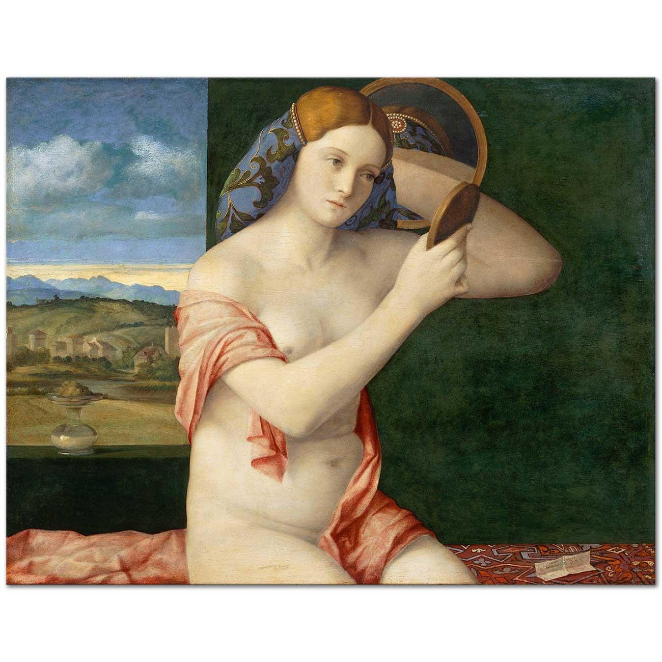 Giovanni Bellini Genç Kadın Ayna Önünde Kanvas Tablo