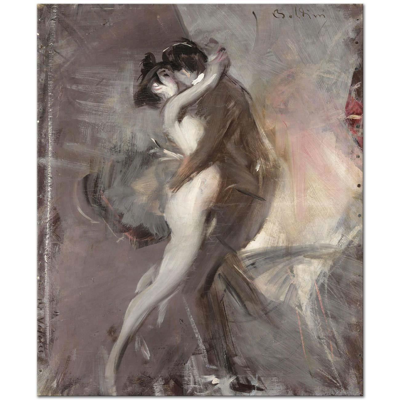 Giovanni Boldini Sarılıp Öpüşen Çift Kanvas Tablo