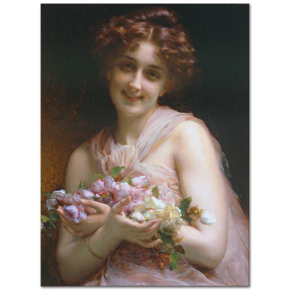 Adolphe Piot Çiçekler ile Kız Kanvas Tablo