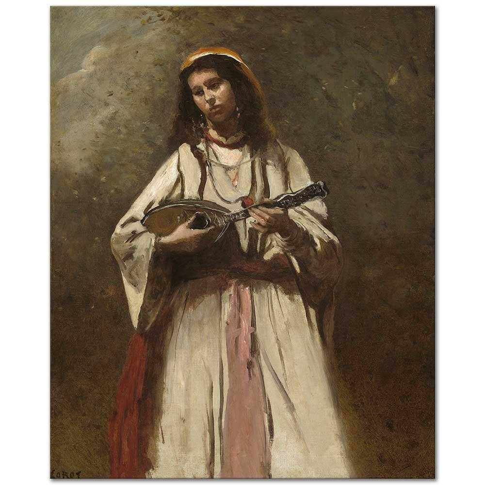 Jean Baptiste Camille Corot Mandolinli Kadın Kanvas Tablo