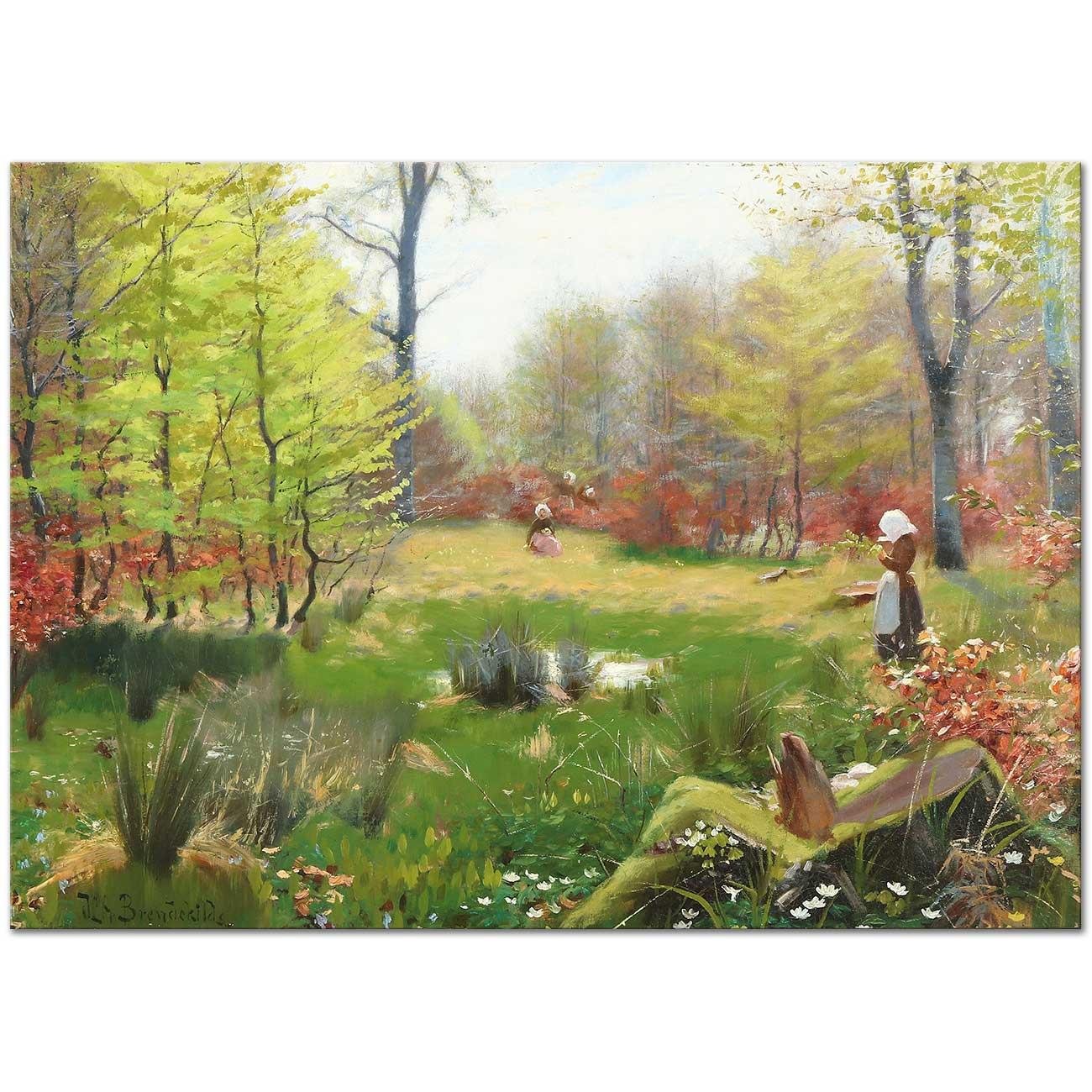 Young Girls Picking Anemones in a Spring Forest by Hans Andersen Brendekilde