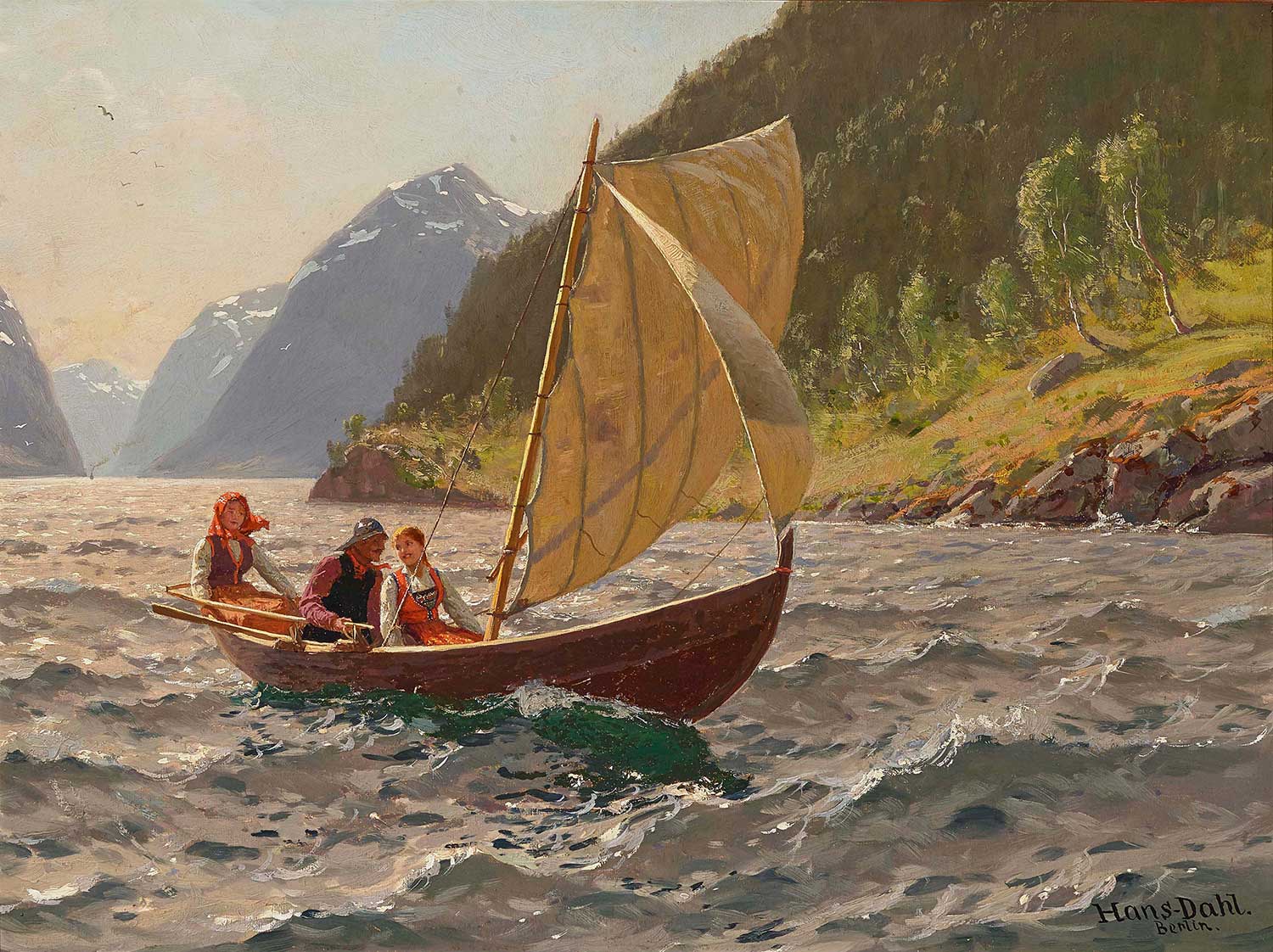 Sailing in the Norwegian Fjord Landcape by Hans Dahl