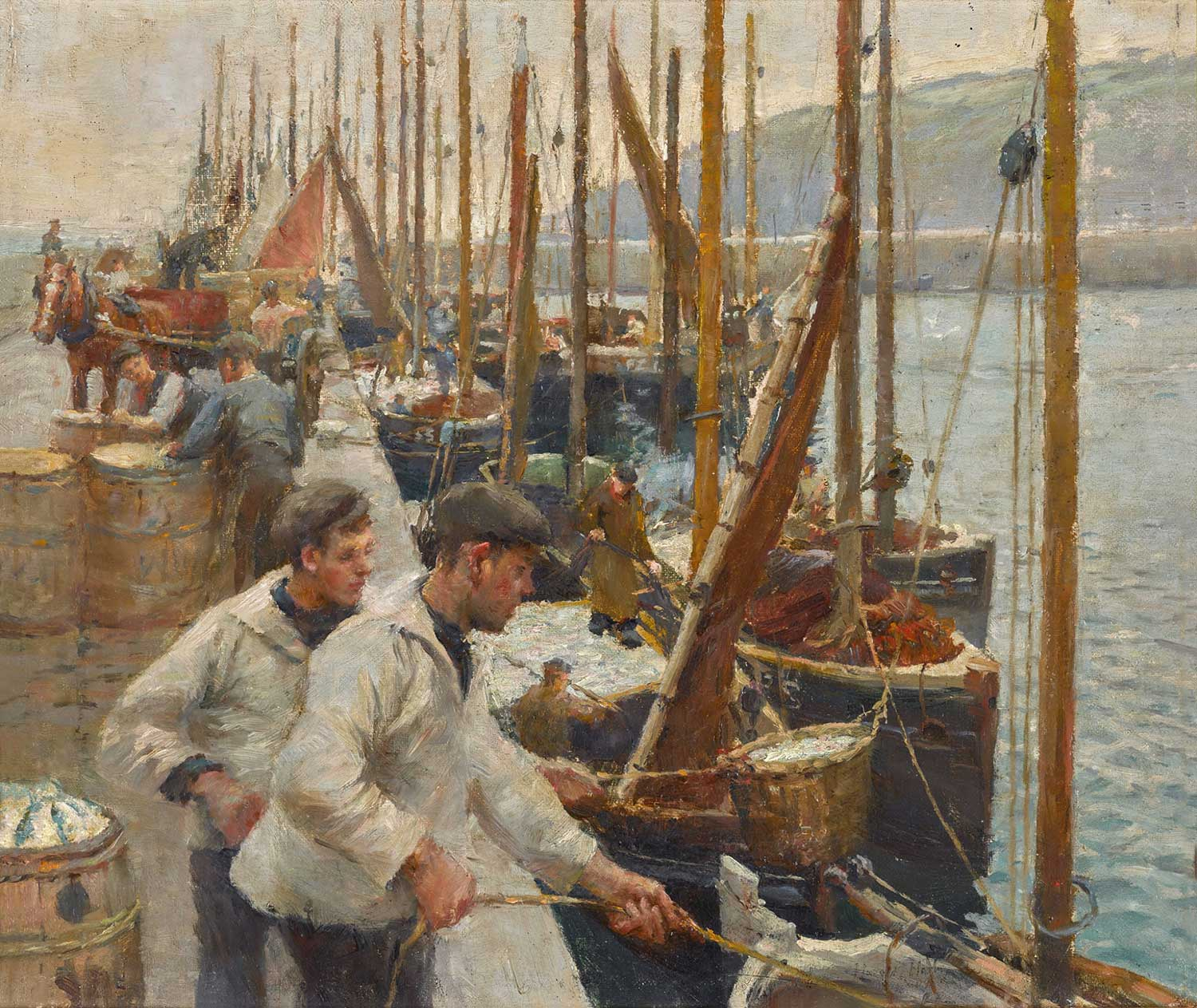 Harold Harvey Fishing Boats Newlyn Art Print