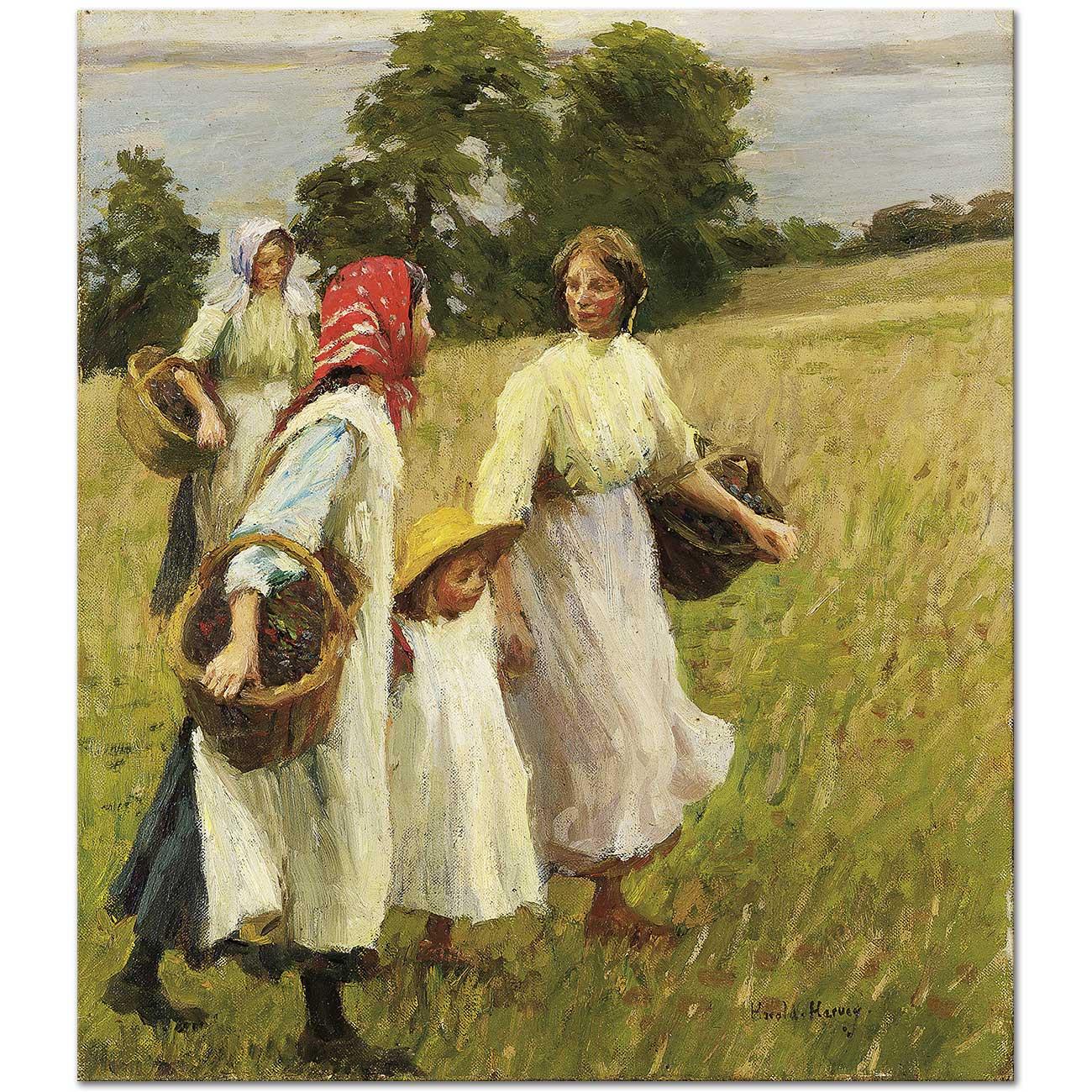 Harold Harvey Böğürtlen Toplayanlar Kanvas Tablo