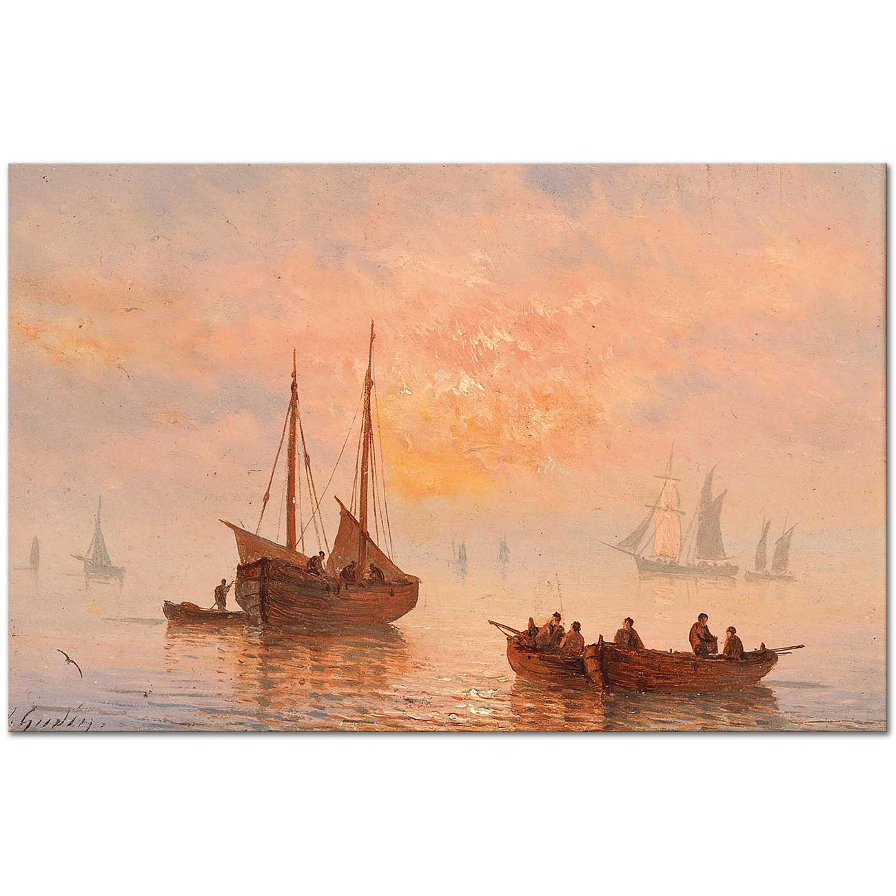 Sailing Ships at Dusk by Henriette Gudin