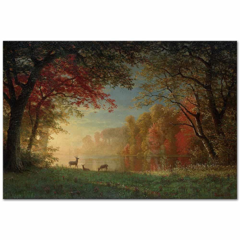 Albert Bierstadt Göl Kenarında Geyikler Kanvas Tablo