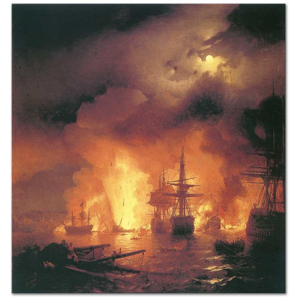 Battle of Cesme at Night by Ivan Aivazovsky