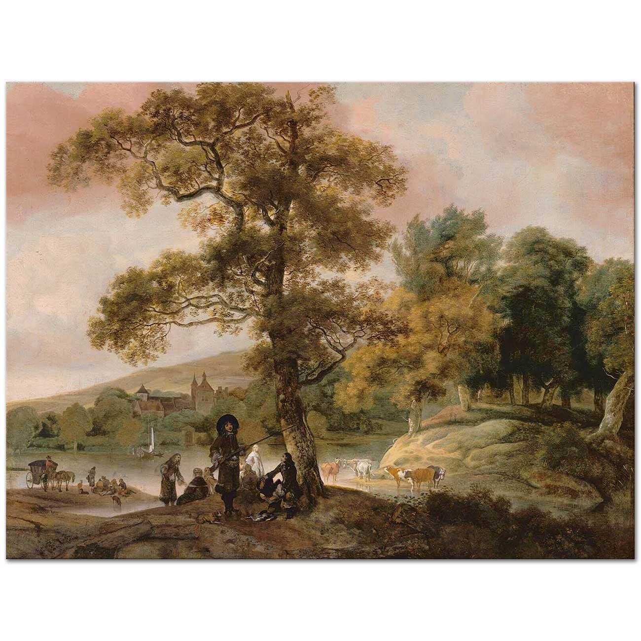 Distinguished Hunting Company on the Bank of a River by Jacob Esselens