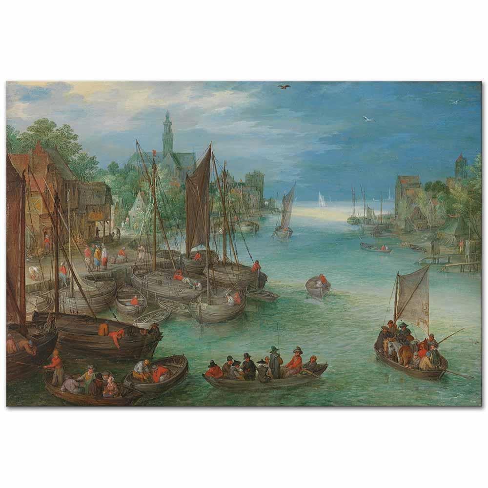Jan Brueghel the Elder Nehir Boyunca Şehir Manzarası Kanvas Tablo