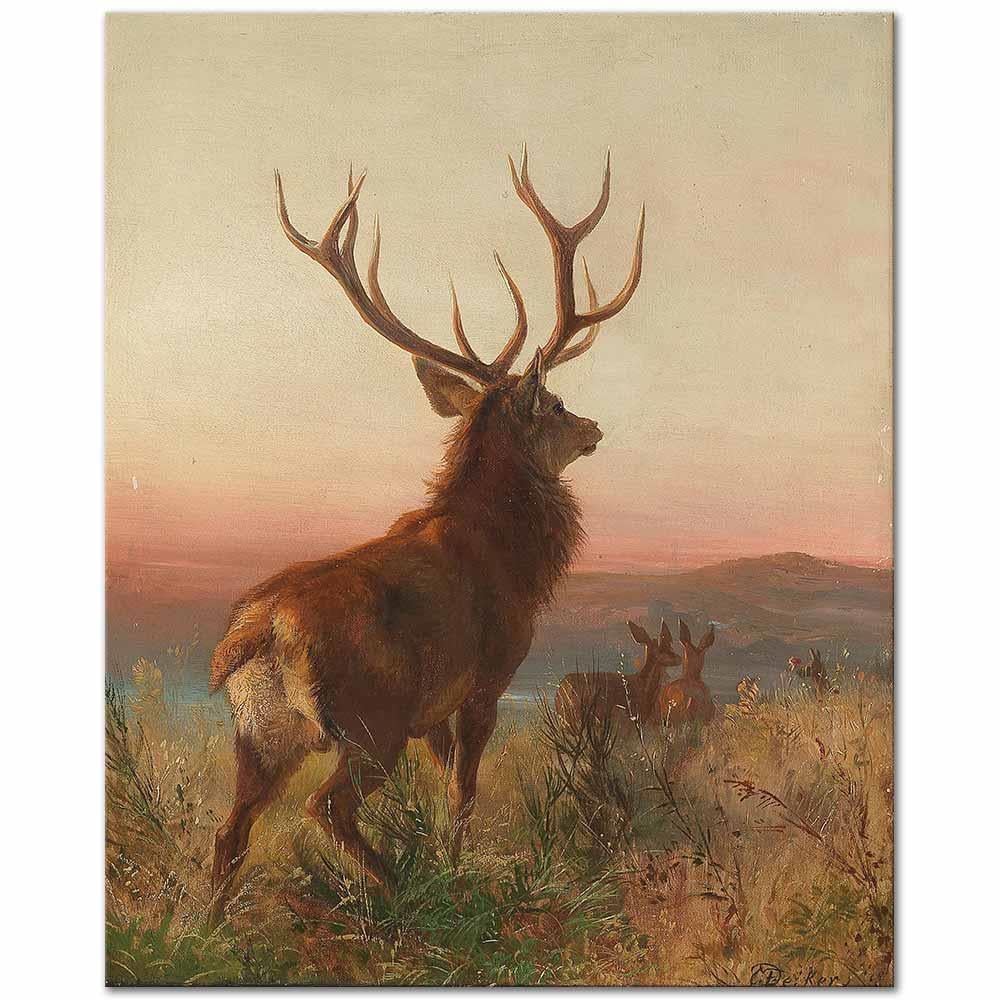 Carl Friedrich Deiker Sürü Lideri ve Diğer Geyikler Kanvas Tablo