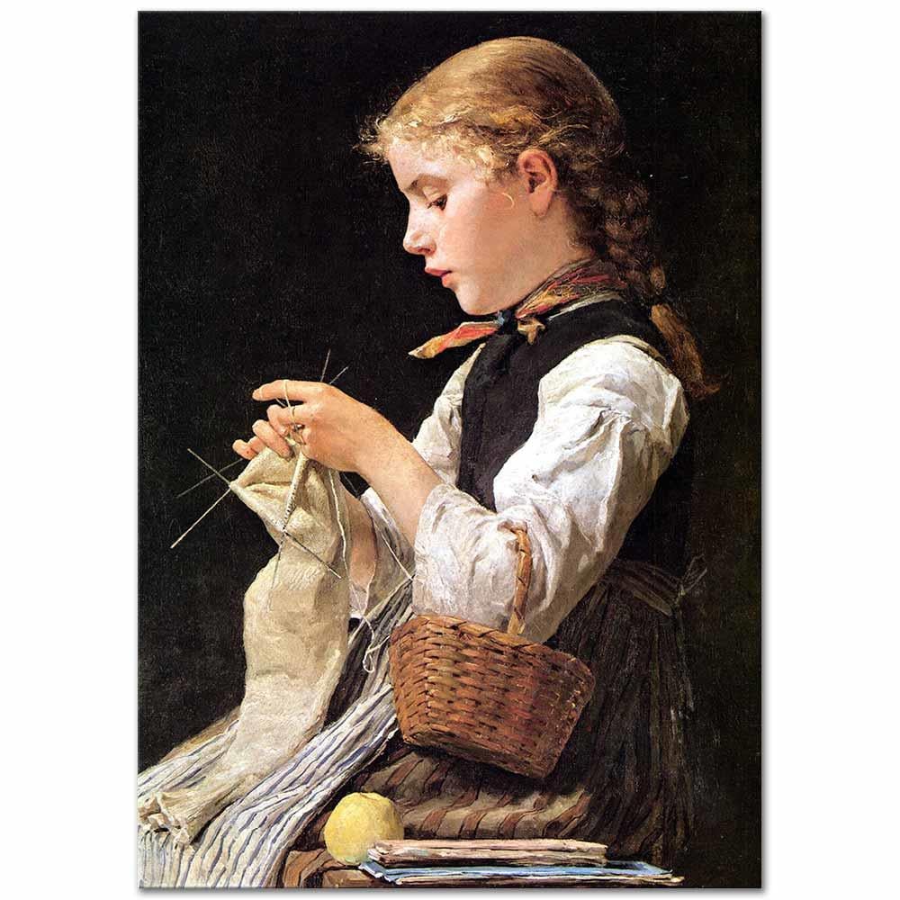 Knitting Girl by Albert Anker as Art Print