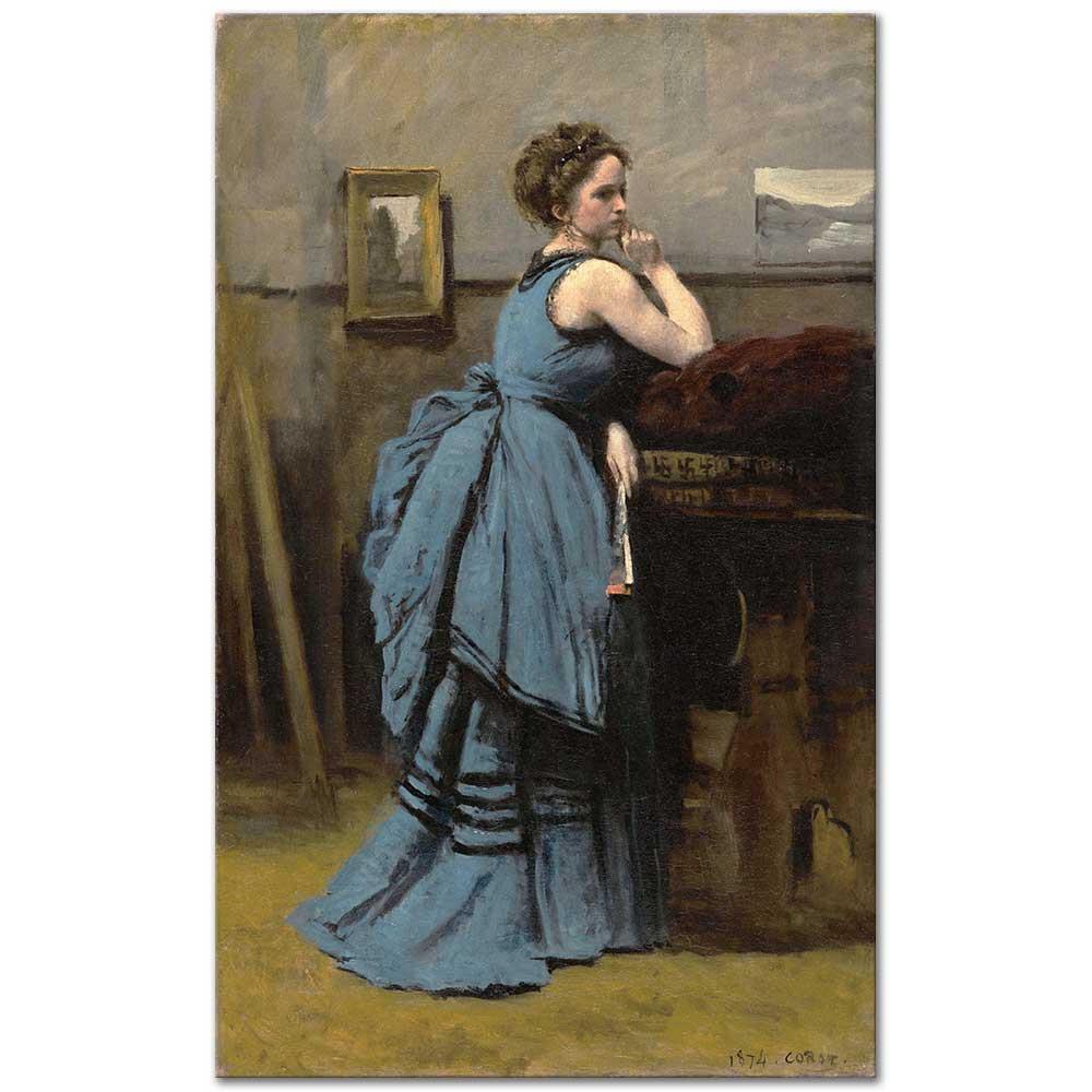 Lady in Blue by Jean Baptiste Camille Corot as Art Print