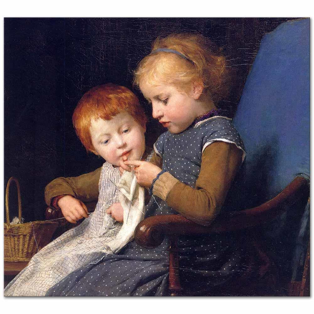 Albert Anker Küçük Örgücüler Kanvas Tablo