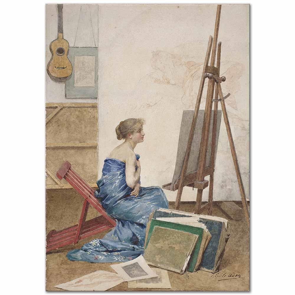 A Painter’s Studio with a Model Wrapped in Japanese Silk by Loise Emile Adan