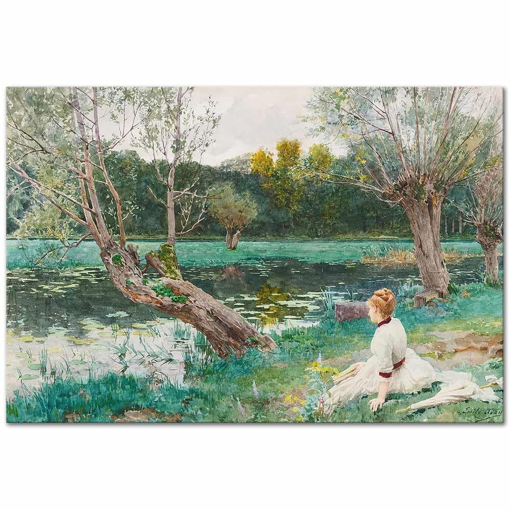 Young Girl At The Edge Of The Pond by Loise Emile Adan