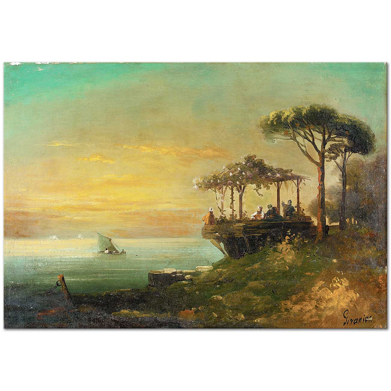 Mıgırdıc Givanian Boğaz'da Çardaklı Kahve Kanvas Tablo