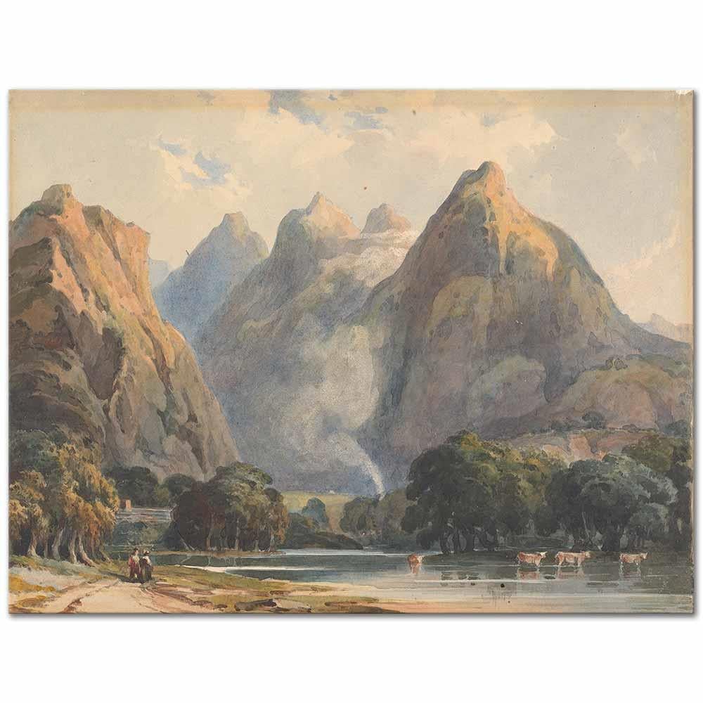 Mountain Scene with Stream, Cows and Figures by Thomas Sully as Art Print