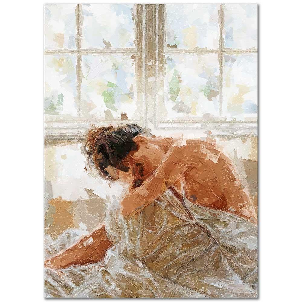 Naked Woman Sitting on Bed as Art Print