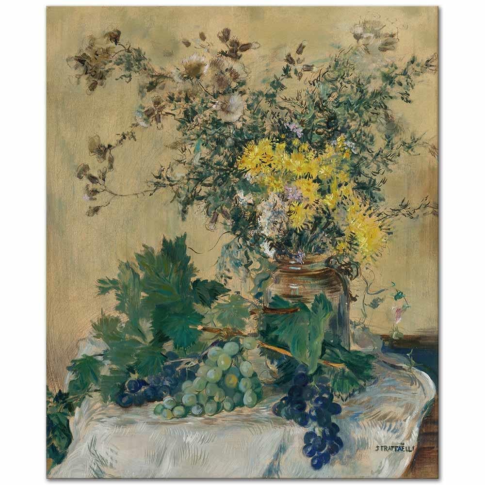 Jean-François Raffaelli Çiçekler ve Üzümlerle Natürmort Kanvas Tablo