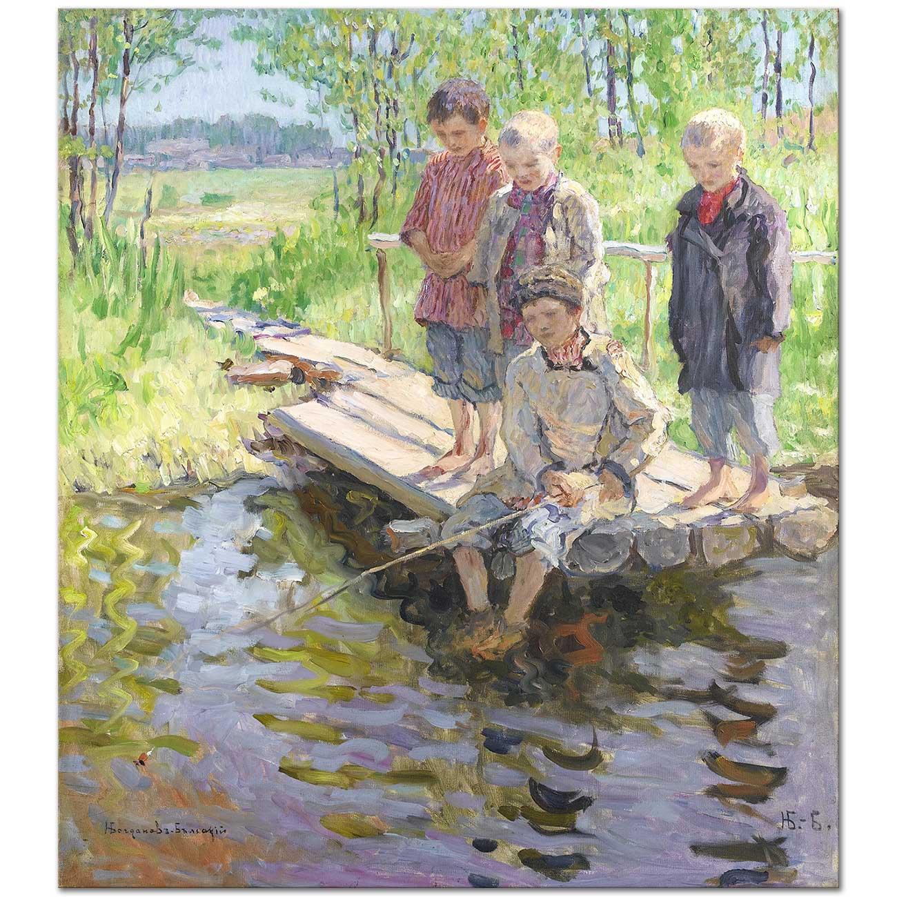 Nikolay Bogdanov-Belsky Little Boys Eager For A Catch Art Print
