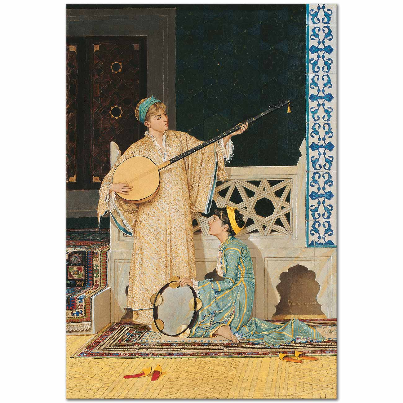 Osman Hamdi Bey İki Müzisyen Kız Kanvas Tablo