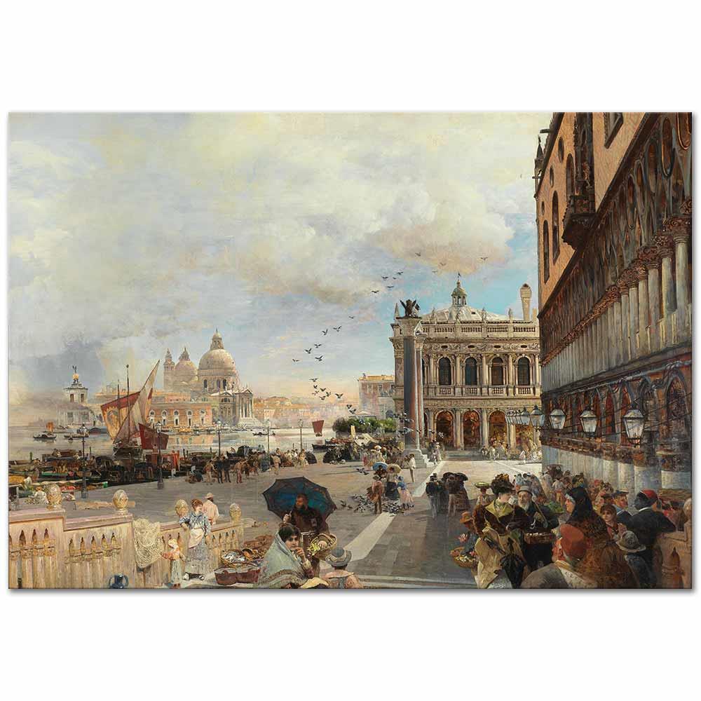 Oswald Achenbach Piazzetta Meydanı Venedik Kanvas Tablo