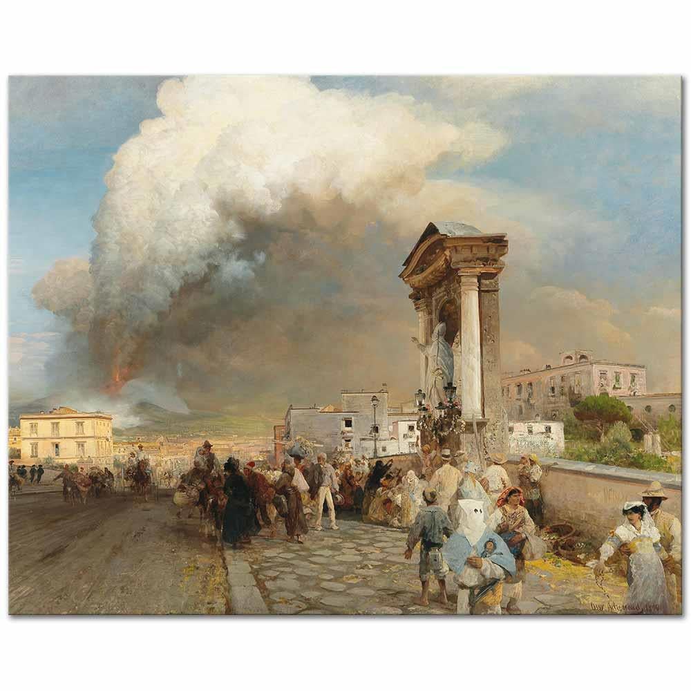 Oswald Achenbach Vezüv Lav Püskürürken Kanvas Tablo
