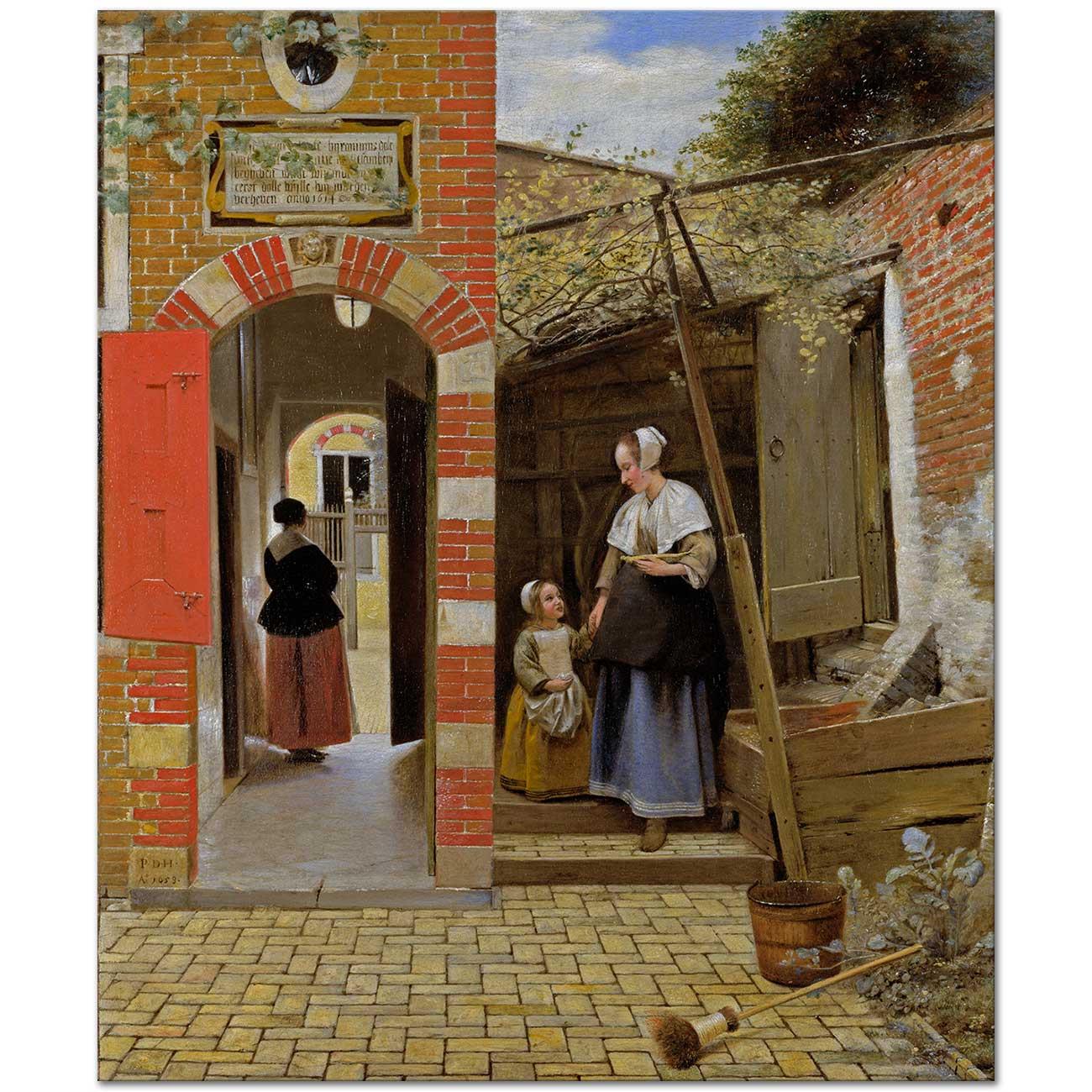 Pieter de Hooch Delft'te Bir Evin Avlusu Kanvas Tablo