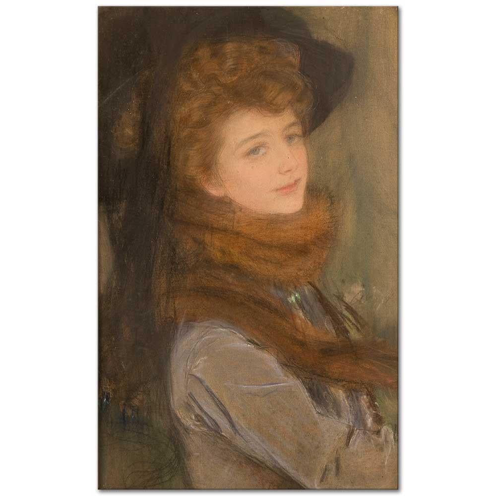 Portrait of a Woman in a Fox Fur Collar by Teodor Axentowicz