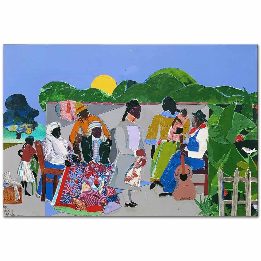 Romare Bearden Kapitone Yorgan Dikimi Sahnesi için Etüd Kanvas Tablo