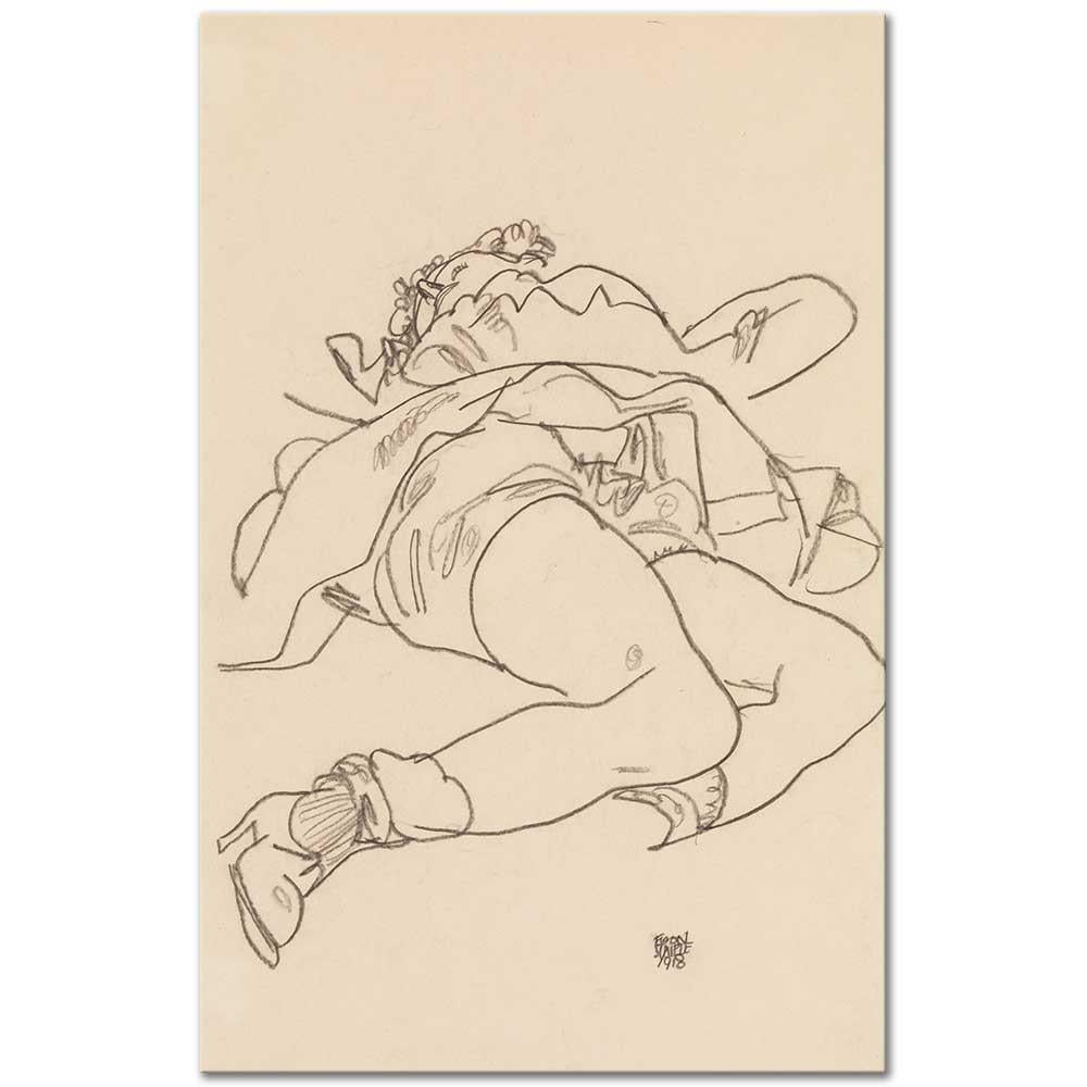 Egon Schiele Eteğini Sıyırarak Yatan Kadın Kanvas Tablo