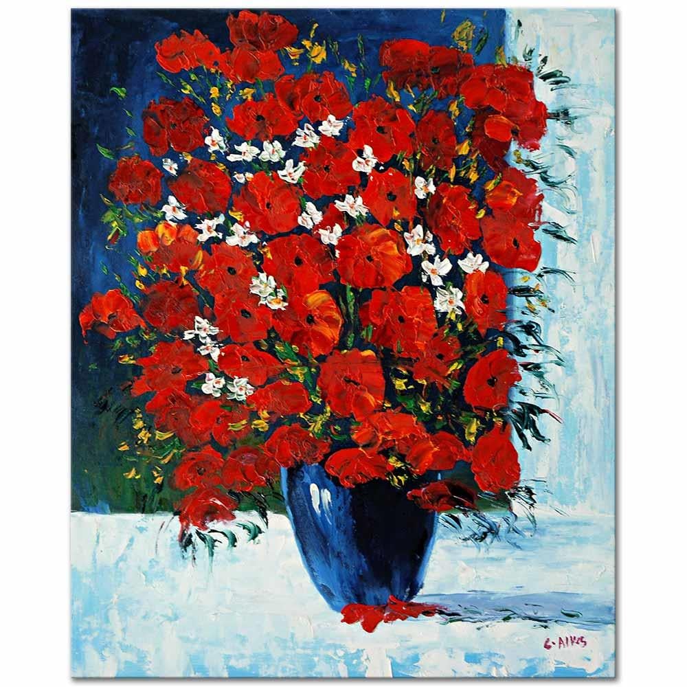 Red Enthusiasm in a Blue Vase as Art Print