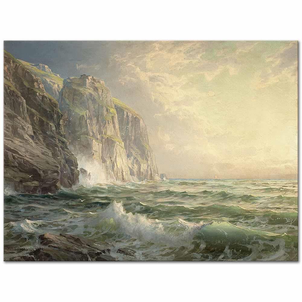 William Trost Richards Kayalıklar ve Fırtınalı Deniz Cornwall Kanvas Tablo