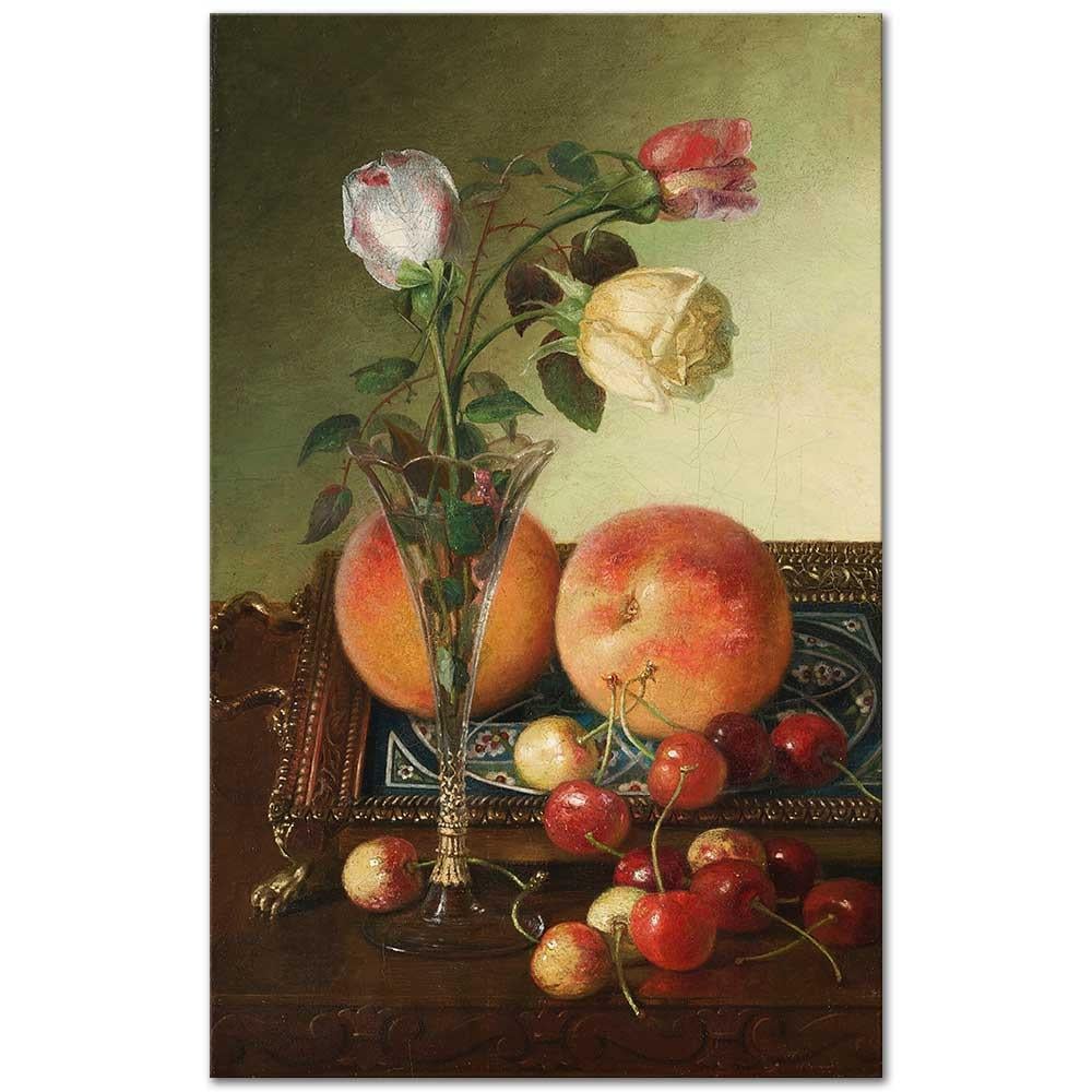 Robert Spear Dunning Güller Şeftaliler ve Kirazlar Kanvas Tablo