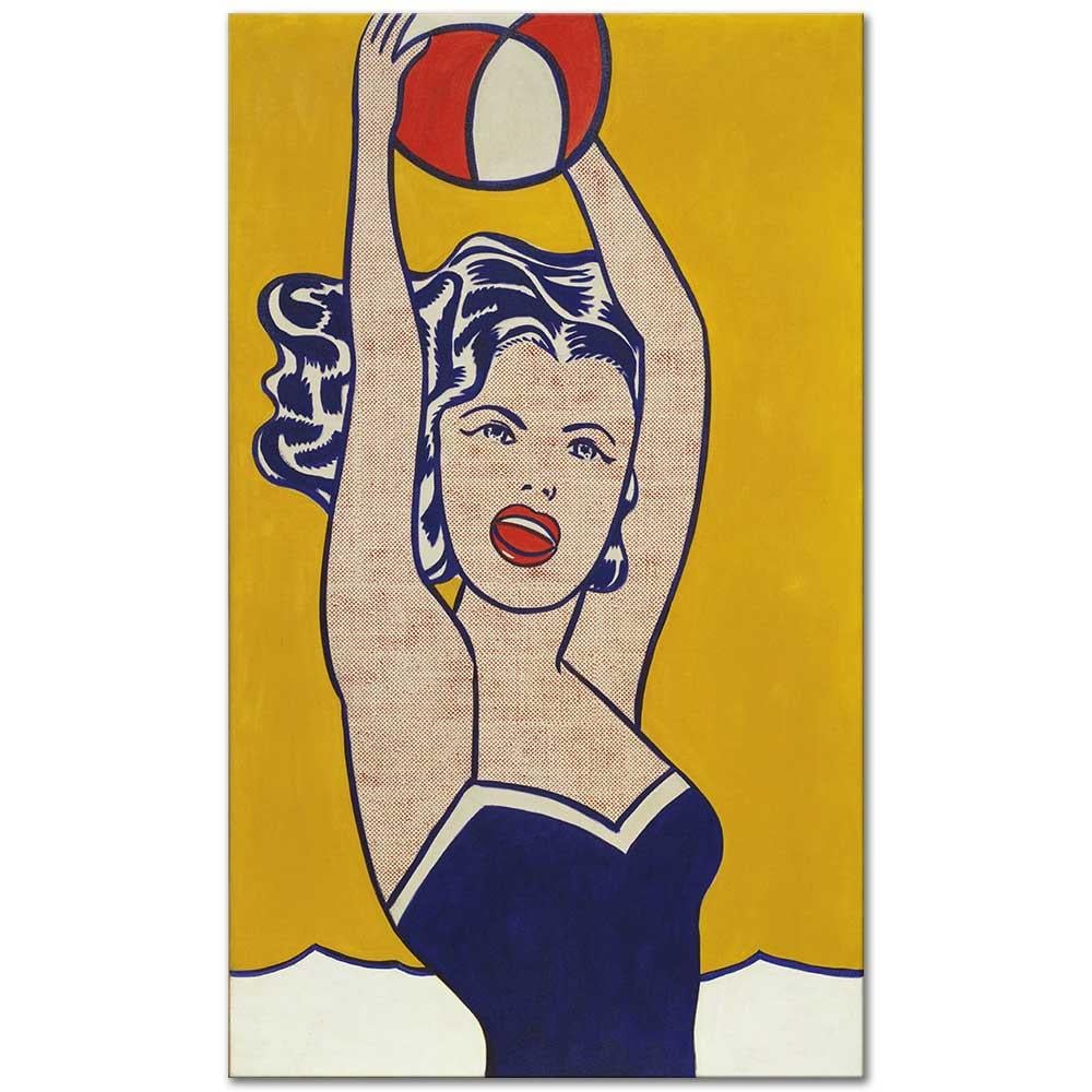 Roy Lichtenstein Top ile Oynayan Kız Kanvas Tablo
