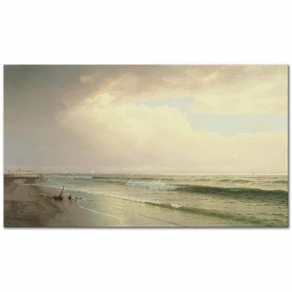 William Trost Richards Uzaktaki Deniz Feneri ile Sahil Manzarası Kanvas Tablo