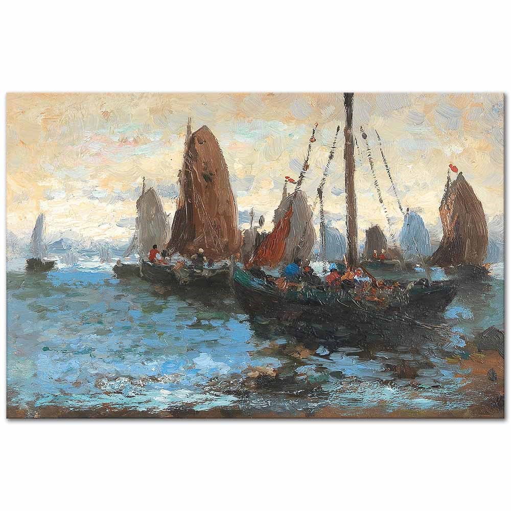 Seascape With Many Sailing Boats by Adolf Kaufmann as Fine Art Print