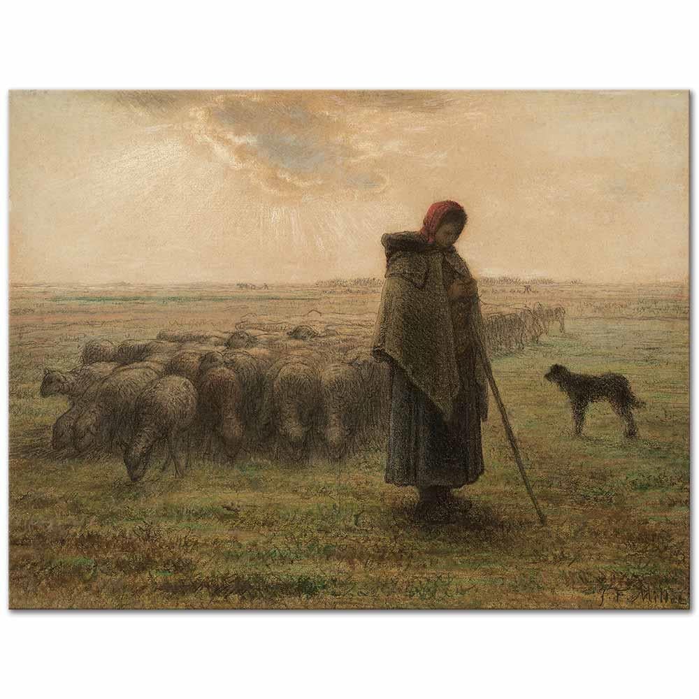 Jean-François Millet Kadın Çoban ve Sürüsü Kanvas Tablo