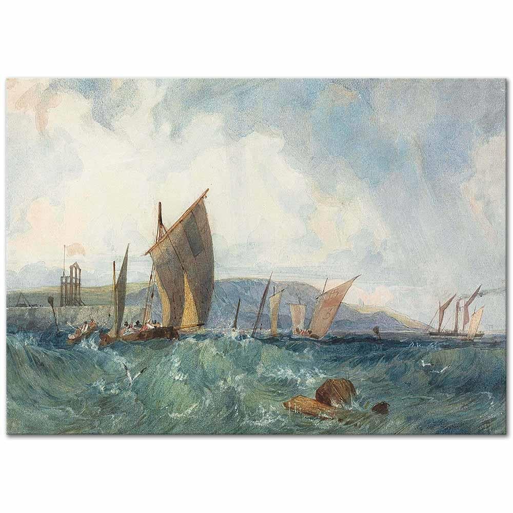 Richard Parkes Bonington Dieppe Sahilinde Tekneler Kanvas Tablo