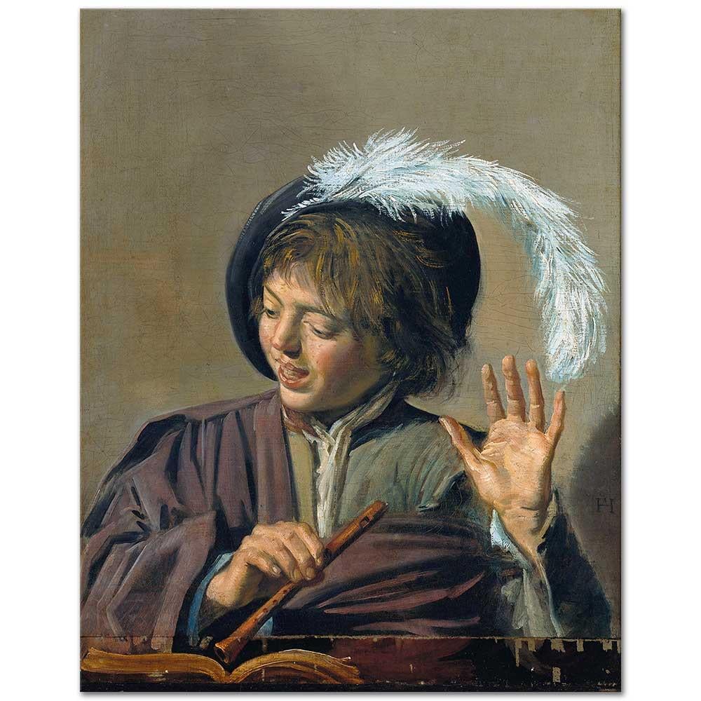 Frans Hals Şarkı Söyleyen Çocuk Flütü ile Kanvas Tablo