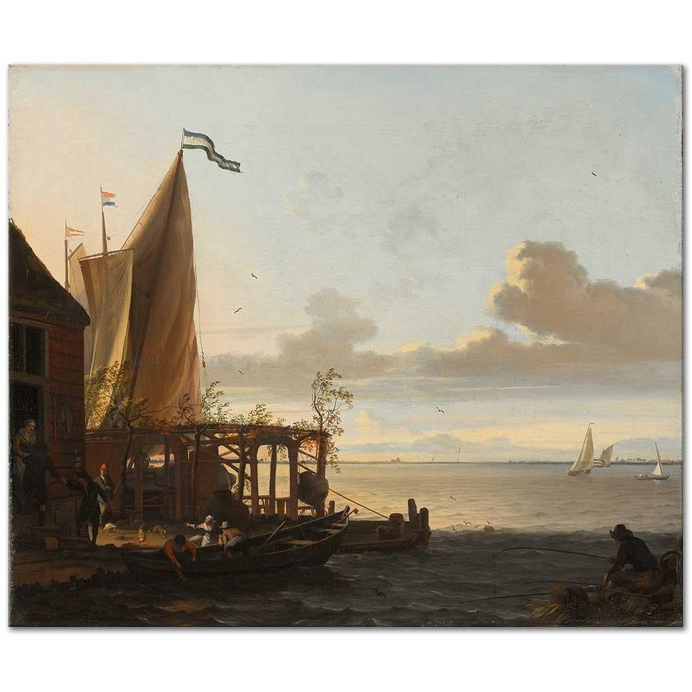 Small Harbour near a Tavern by Ludolf Backhuysen as Art Print