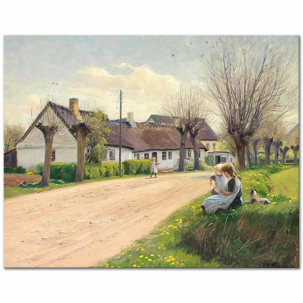 Springtime in a Village with Girls at the Roadside by Hans Andersen Brendekilde as Art Print