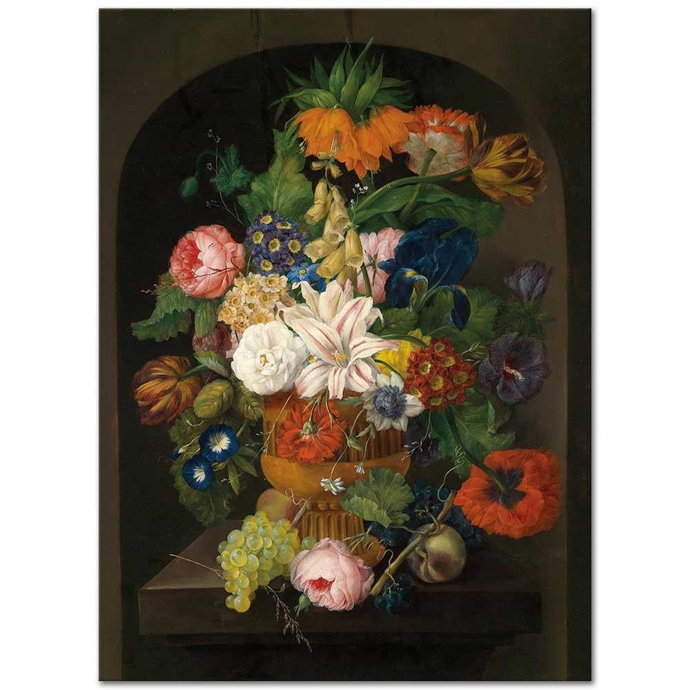 Johann Baptist Drechsler Üzüm ve Çiçekler ile Natürmort Kanvas Tablo