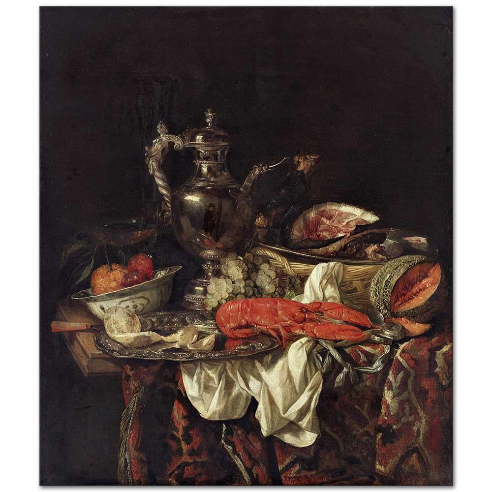 Abraham Hendrick van Beijeren Gümüş Sürahi ile Kanvas Tablo