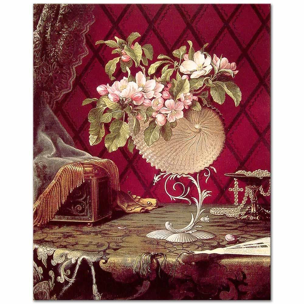 Martin Johnson Heade Elma Çiçekleri ve Deniz Kabuğu Kanvas Tablo