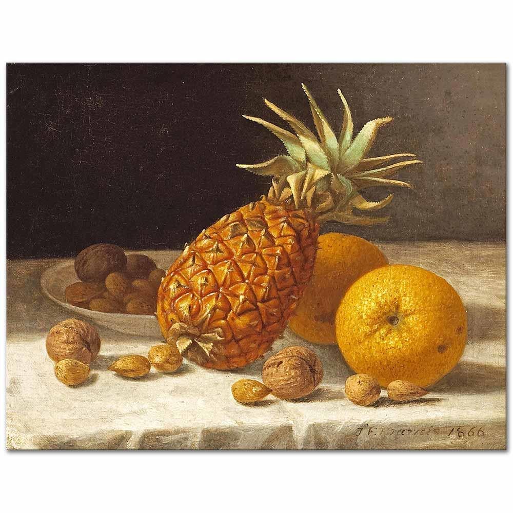 John F Francis Ananas Portakal ve Cevizli Natürmort Kanvas Tablo