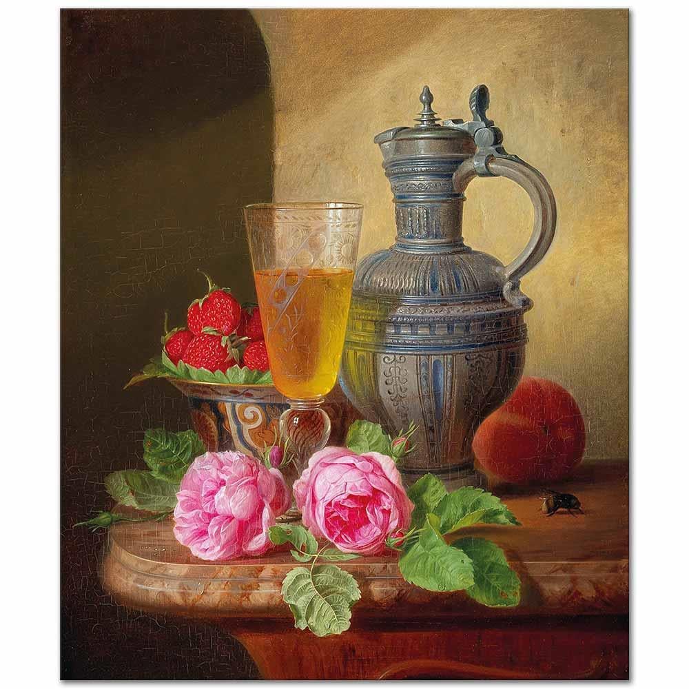 Still Life With Roses And Strawberries by Josef Schuster